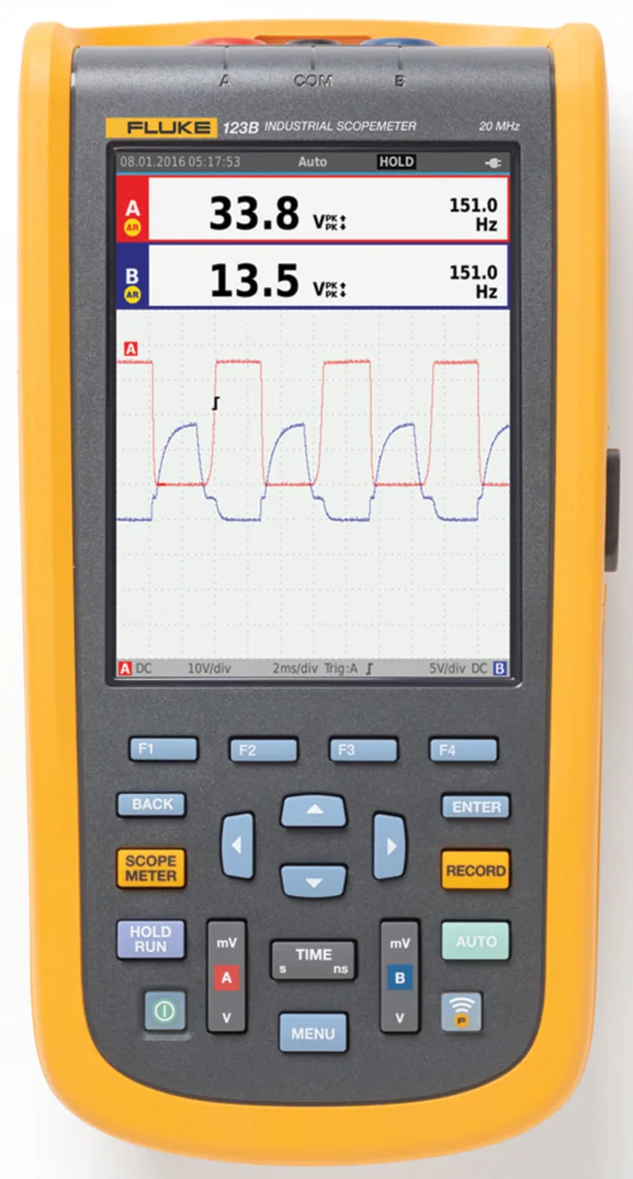 Fluke 123B Industrial ScopeMeter Hand-Held Oscilloscope, 20 MHz