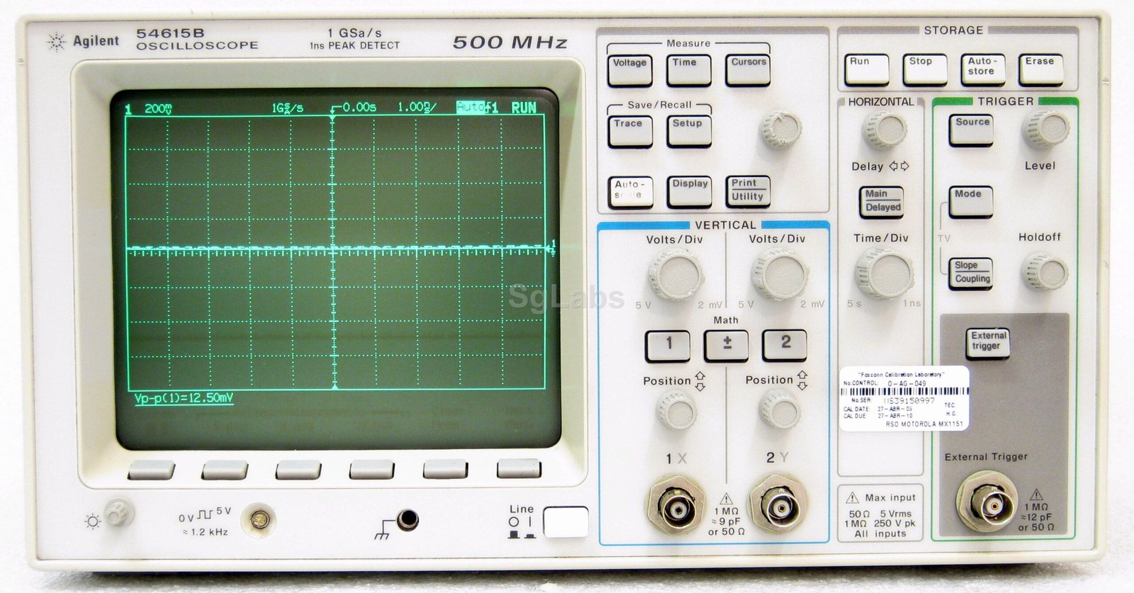 HP / Agilent 54615B 2 Channel Oscilloscope, 1 GSa/s 500 MHz